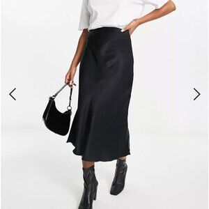 & Other Stories satin slip midi skirt in black